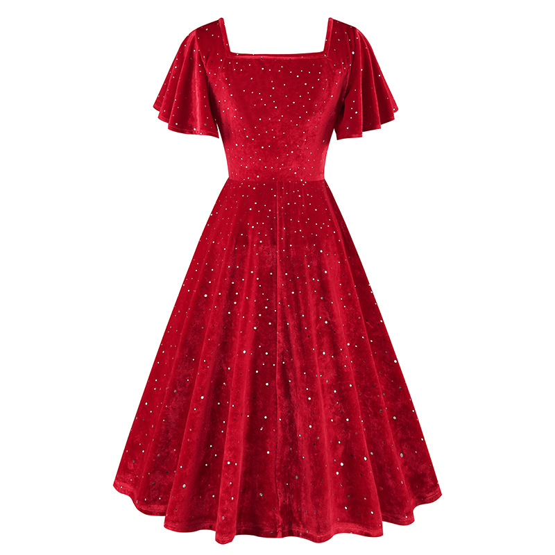 Title 7, Floating Sleeve Gilding Velvet Retro Dress