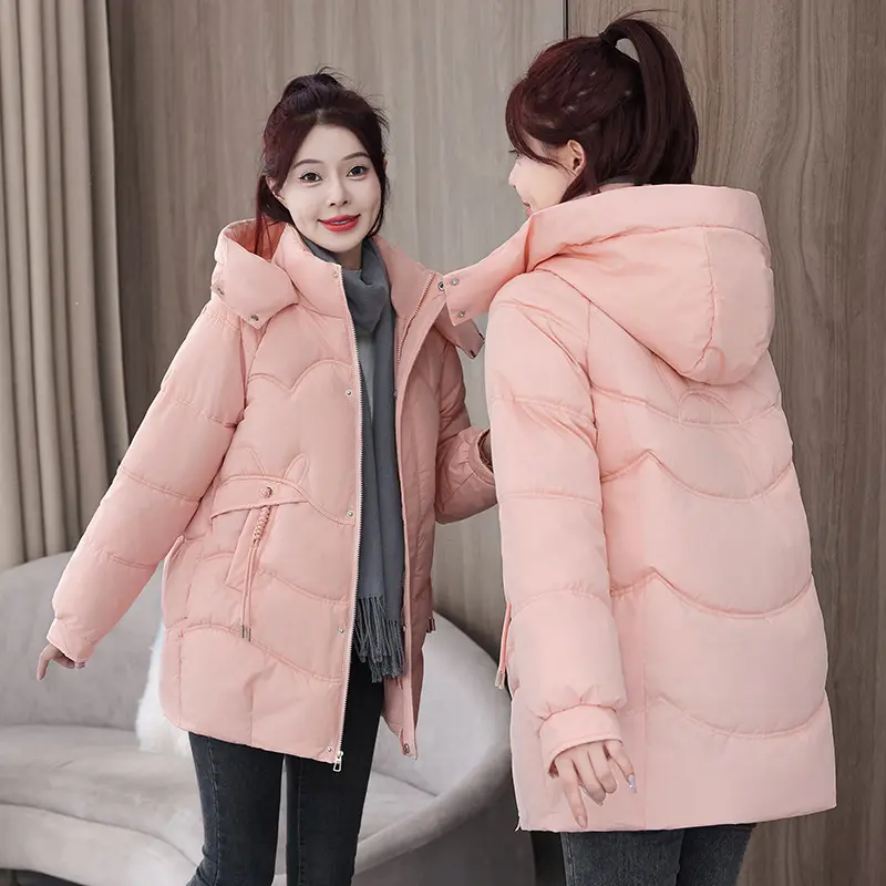 Womens New Solid-Color Mid-Length Puffer Jacket