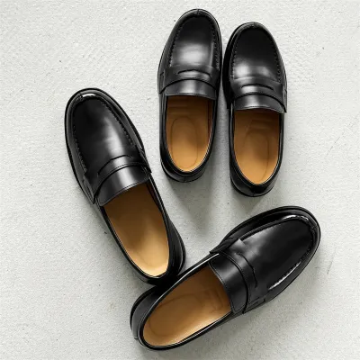 Men's Classic Slip-on Black Derby Couple Leather Shoes