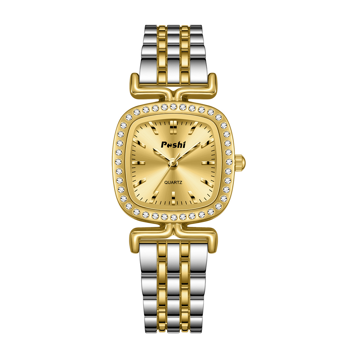 Diamond-encrusted Dial Oval-shaped Steel Bracelet Quartz Womens Watch 9