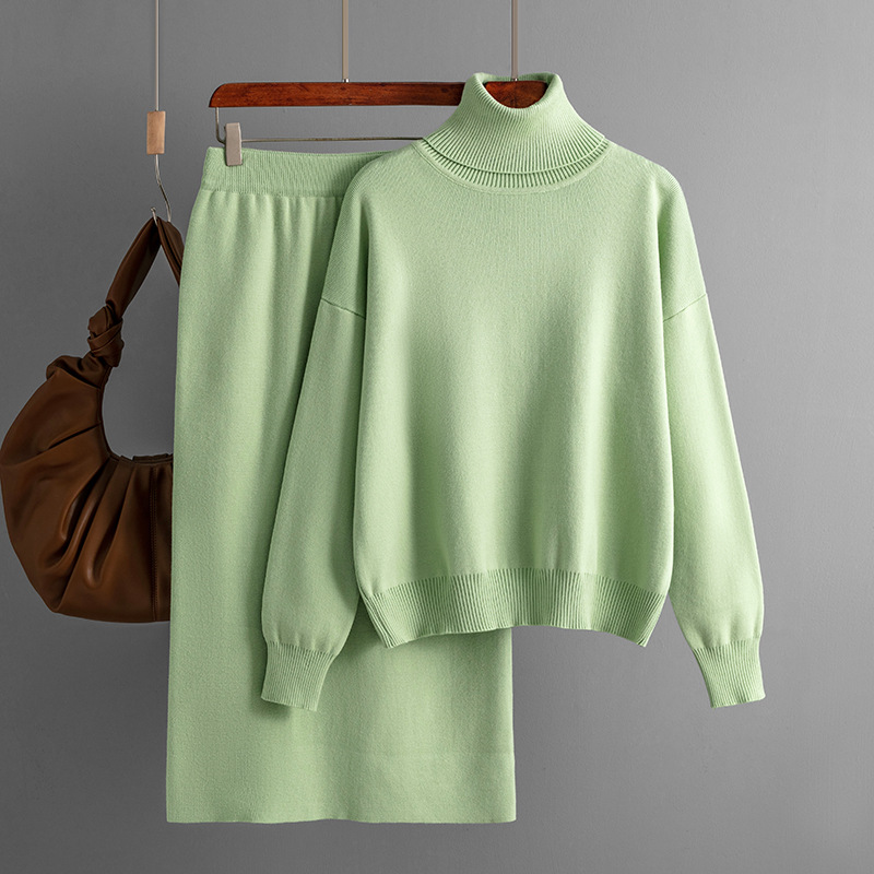 Solid Color Turtleneck Sweater Sheath Skirt Two-piece Set Autumn And Winter - Image 8