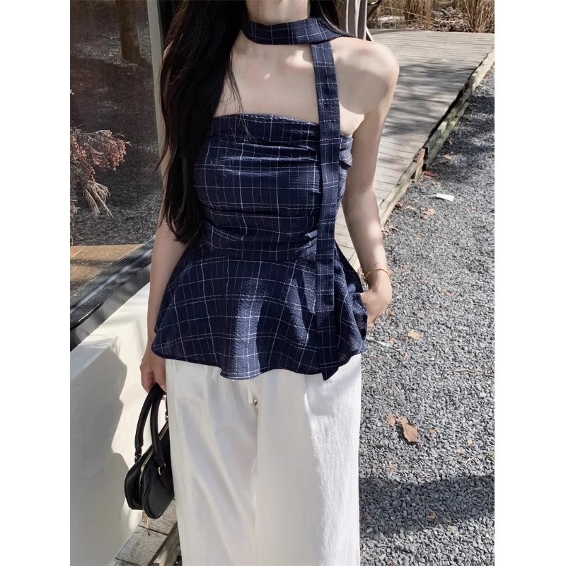 American Retro Plaid Tube Top Vest For Women