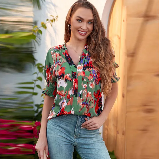 Shiying New V neck Half Sleeve Shirt For Women Lc25118649109 - Shop at LoveMi