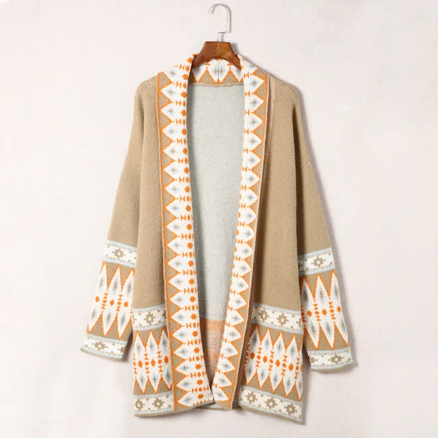 European And American National Style Mid length Cardigan For Women Khaki - Shop at LoveMi