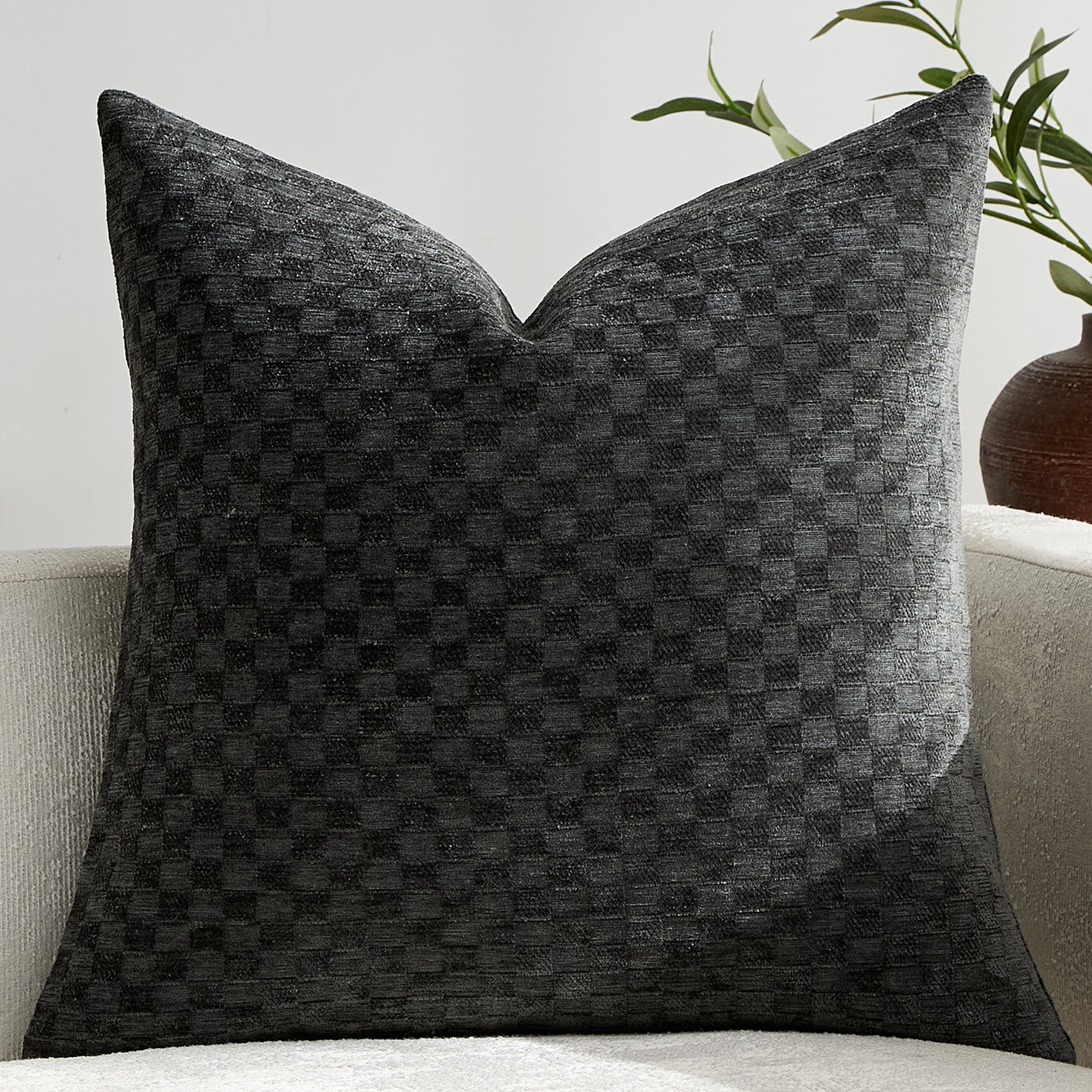 Chenille Three-dimensional Small-check Throw Pillow Sofa Cushion Cover Solid Color