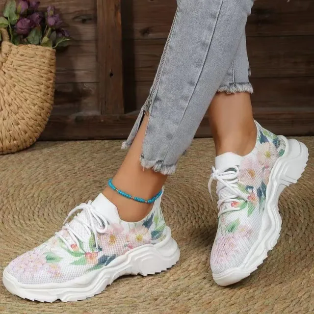Flyknit Casual New Running 3D Printed Flowers Slip on Light Running Shoes Pink - Shop at LoveMi