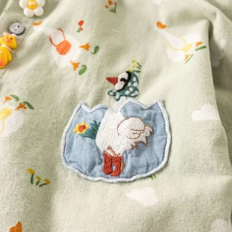 Womens Denim Patchwork Printed Turn-Down Collar Embroidered Shirt