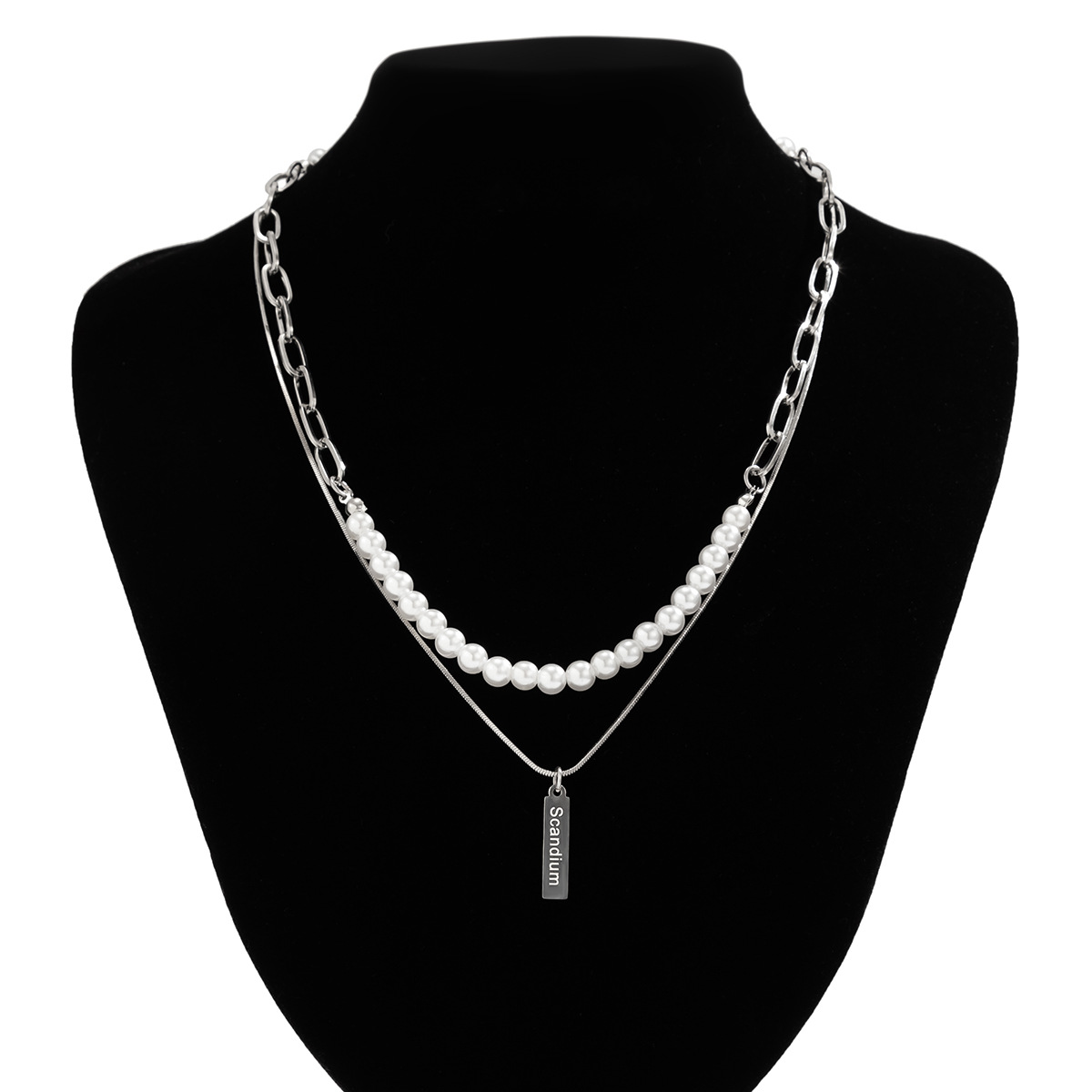 Men's Titanium Steel Tag Pearl Necklace