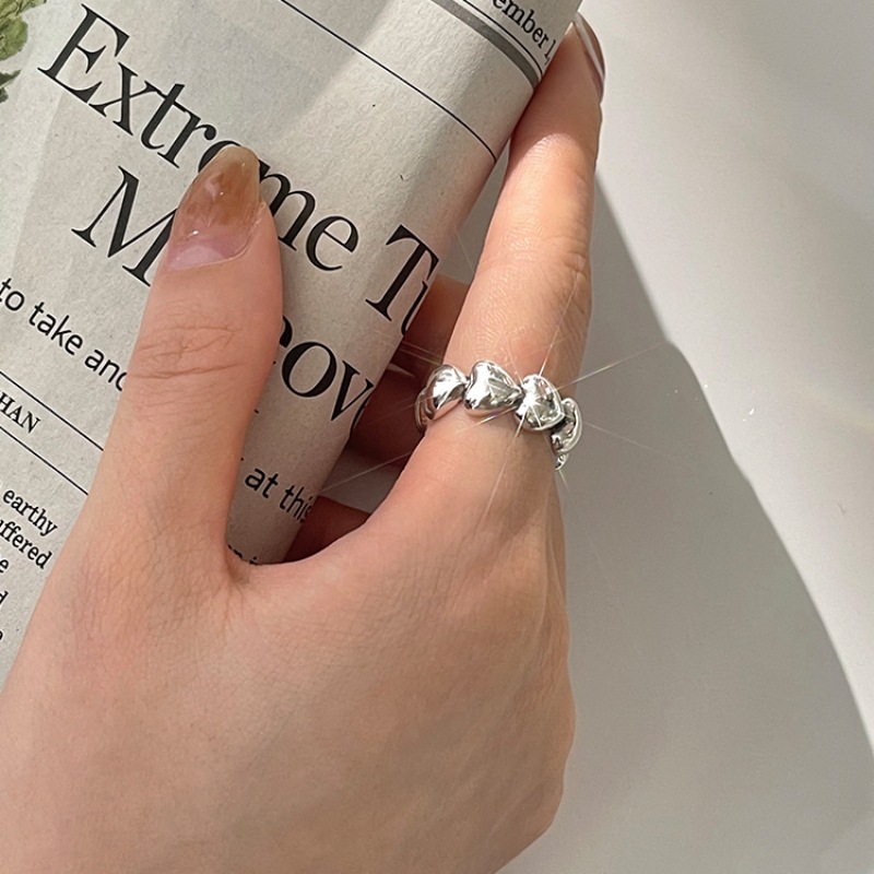 Simple Love Heart-shaped Ring Female Peach Heart S925 Silver Opening Ring Temperament Index Finger Ring