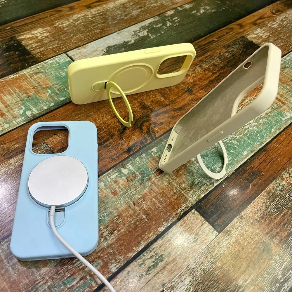 Magnetic Bracket Phone Case Liquid Silicone