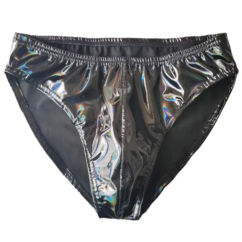 Sexy Bright PU Anti-exposure Leather Men's Bright Leather Underwear