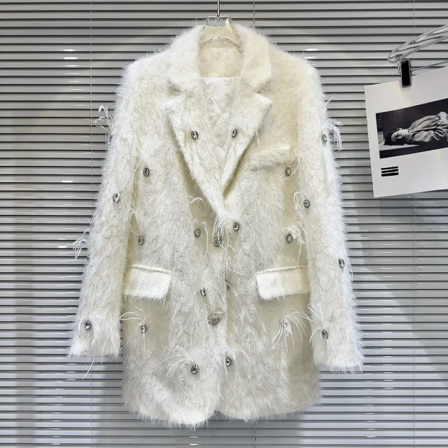 Winter Classic Style Rhinestone Beaded Mink Fur Quilted Long White - Shop at LoveMi