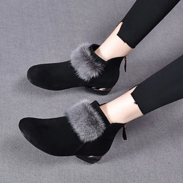 Winter Rubber Back Zipper Artificial Velboa Boots Black - Shop at LoveMi
