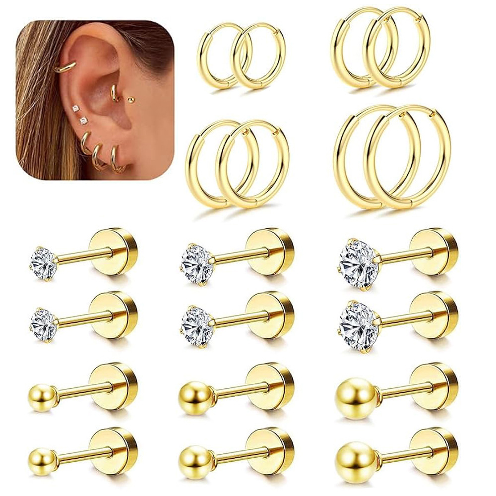 Simple Geometric Titanium Steel Ear Studs Suit