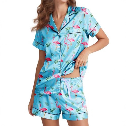 Bow-knot Flamingo Heart Print Short-Sleeve Set
