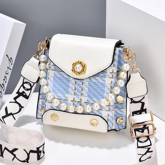 Fashion Women'S Crossbody Bag Girl'S Cute Princess Wallet Classic Shoulder Bag Summer Pearl Chain Phone Bag Blue - Shop at LoveMi