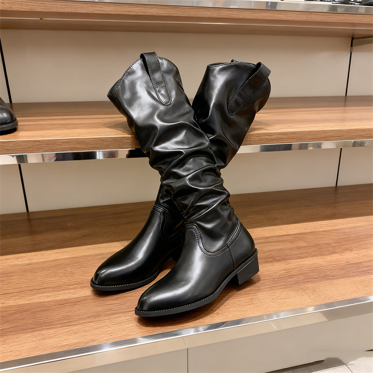 Chunky Heel Suede Riding Boots