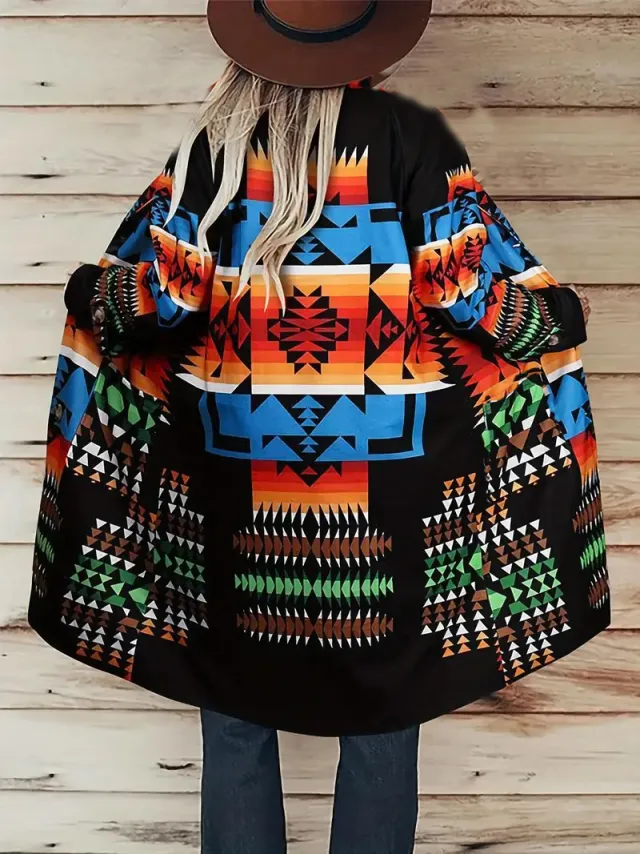 Retro Style Color Block Printed V neck Knit Women's Top G43Z1038 - Shop at LoveMi
