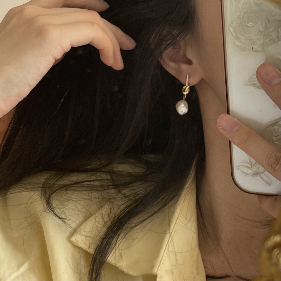 Baroque Freshwater Pearl Knotted Stud Earrings