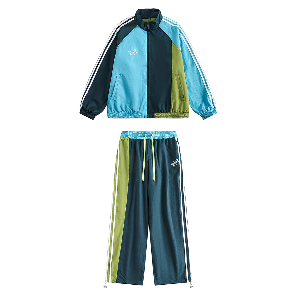 American Two-way Zipper Stand-up Collar Jacket Straight-leg Trousers