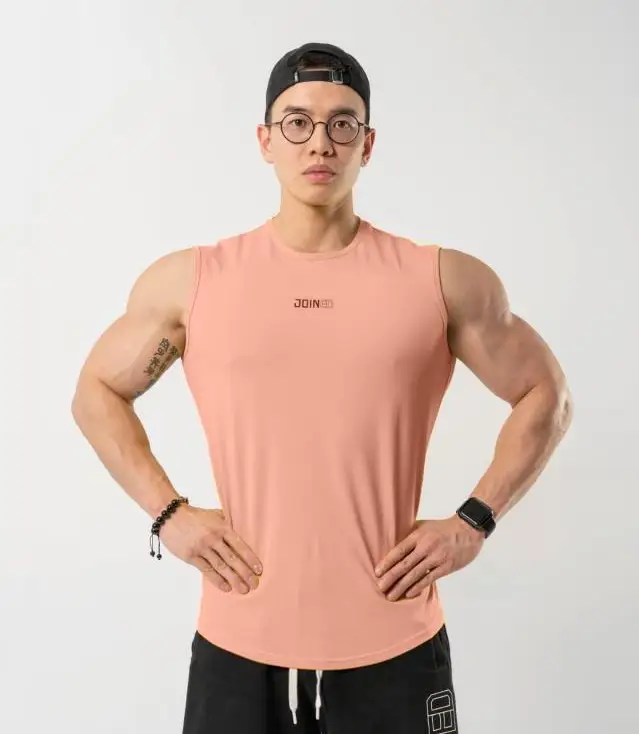 Men's Sleeveless Cotton Tank Top for Gym and Sports — Pink Black, M