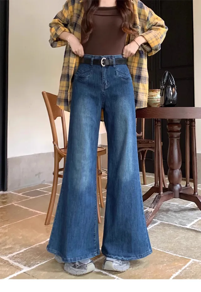 Women's Autumn New High Waist Slimming And Straight Wide Leg Mop Pants Blue - Shop at LoveMi
