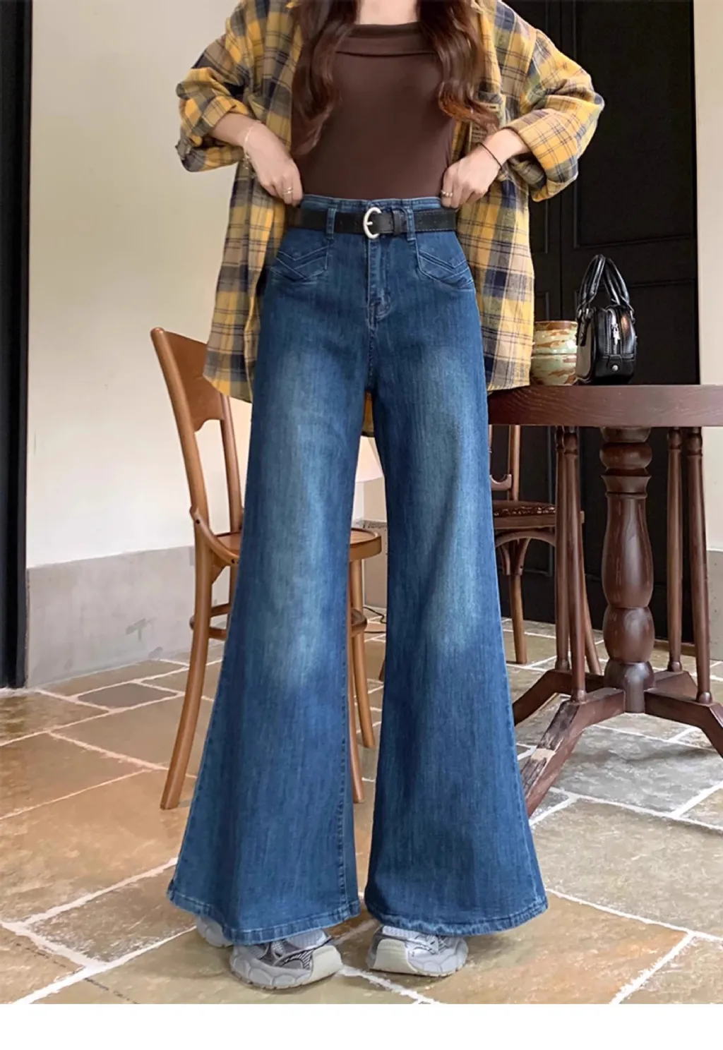 Women's Autumn New High Waist Slimming And Straight Wide Leg Mop Pants - Blue
