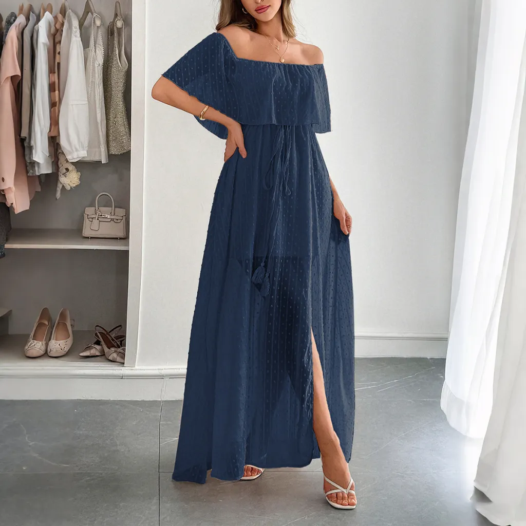 Elegant Tube Top Corset Short Sleeve Women Dress - Navy Blue