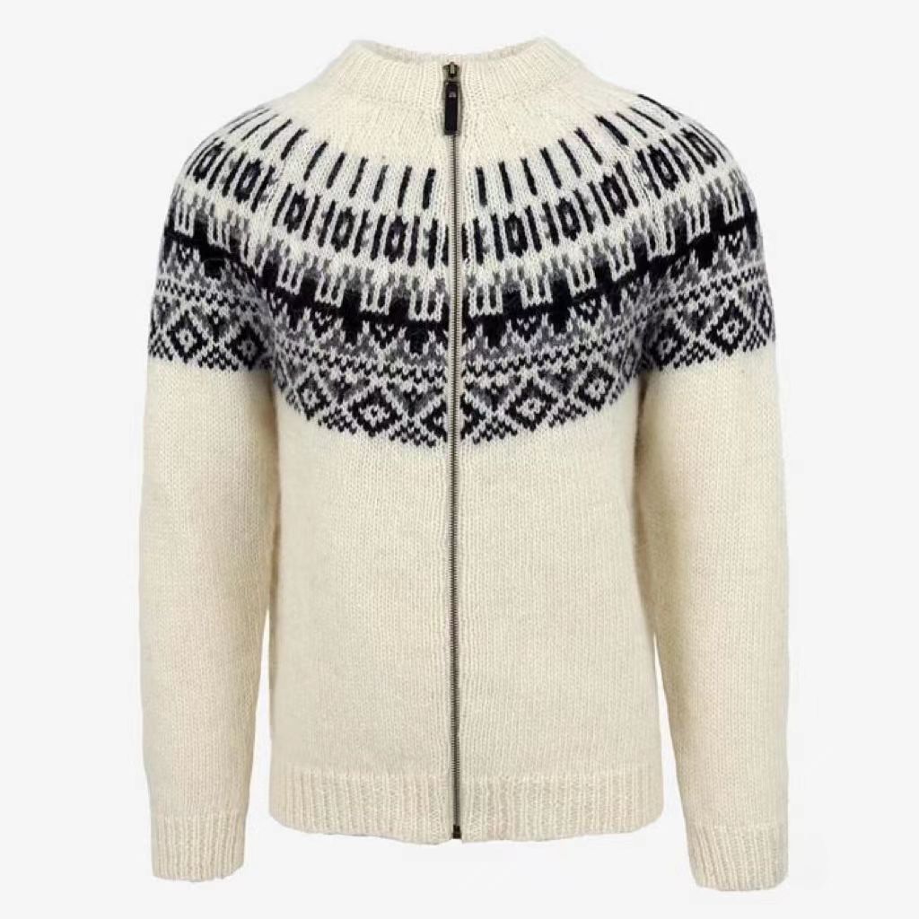 Fashionable Trendy Slim-fit Mens Jacquard Knit Sweater