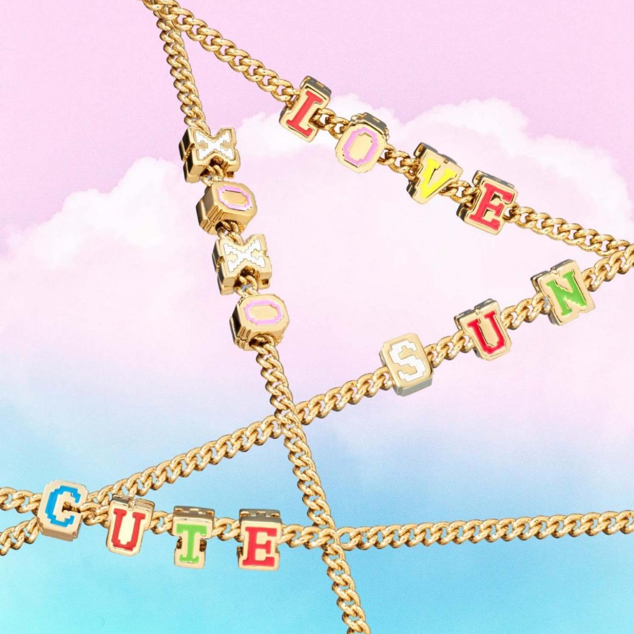 Female With Hearts Rainbow Letter Collarbone Necklace