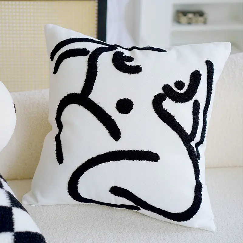 Black And White Simple Living Room Sofa And Bedside Abstract Pillow