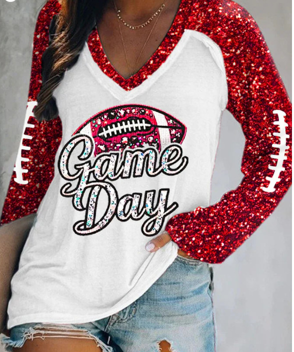 Women's Simple Casual V neck Long Sleeve T shirt Printing Bsl773 - Shop at LoveMi