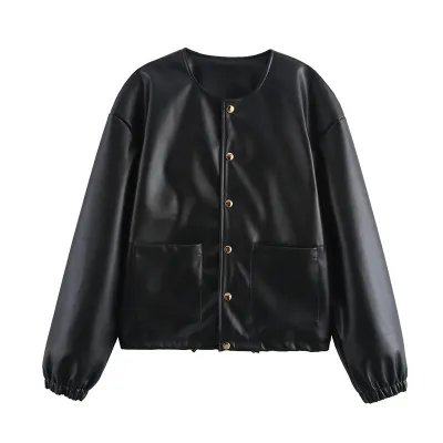 European And American Single-breasted Round Neck Short Jacket