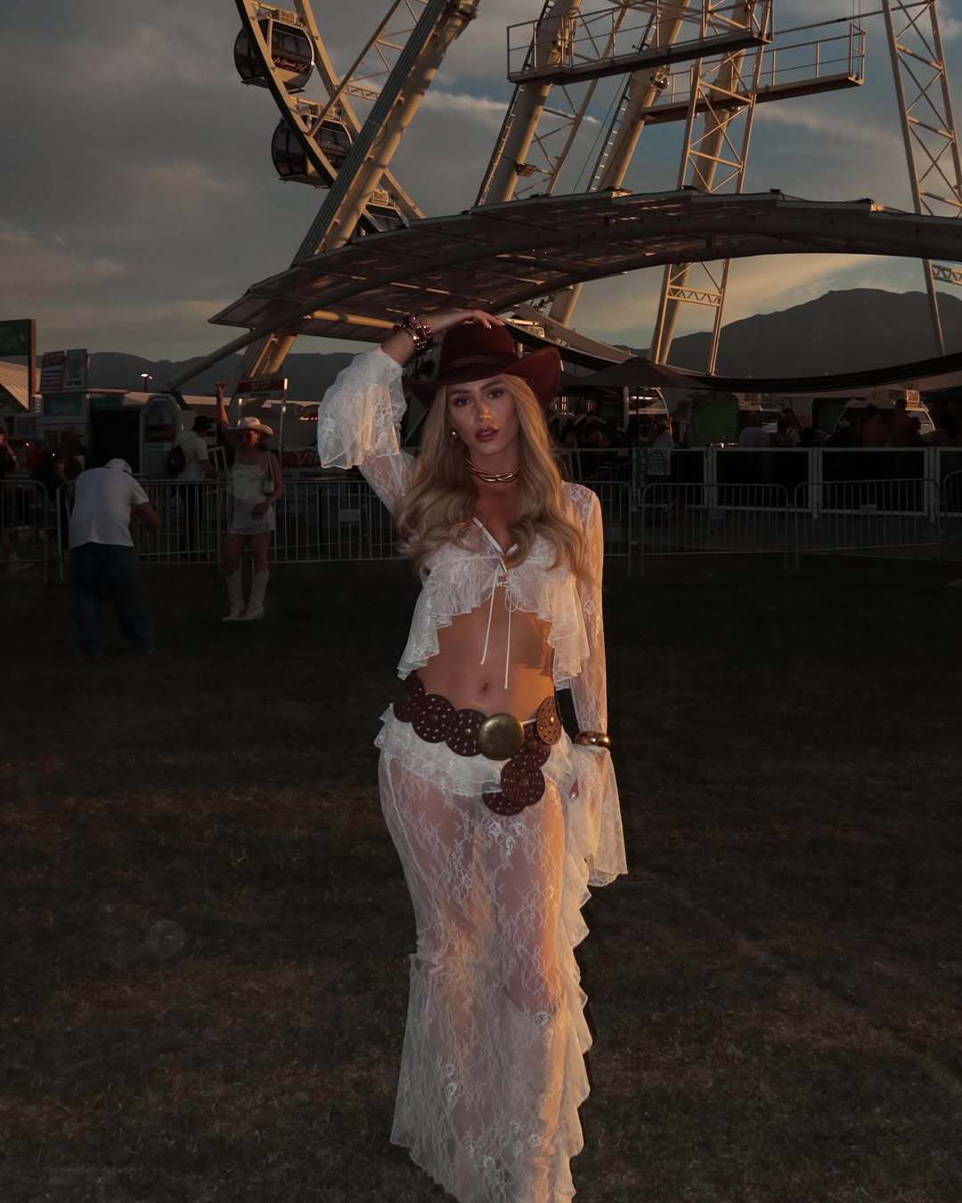 Ruffled Flared Sleeve Lace Navel Sexy Transparent Skirt White - Shop at LoveMi