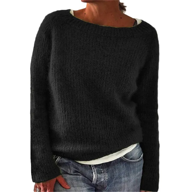 Women's Sweater Solid Color Static Version Basic Style Round Neck Black - Shop at LoveMi