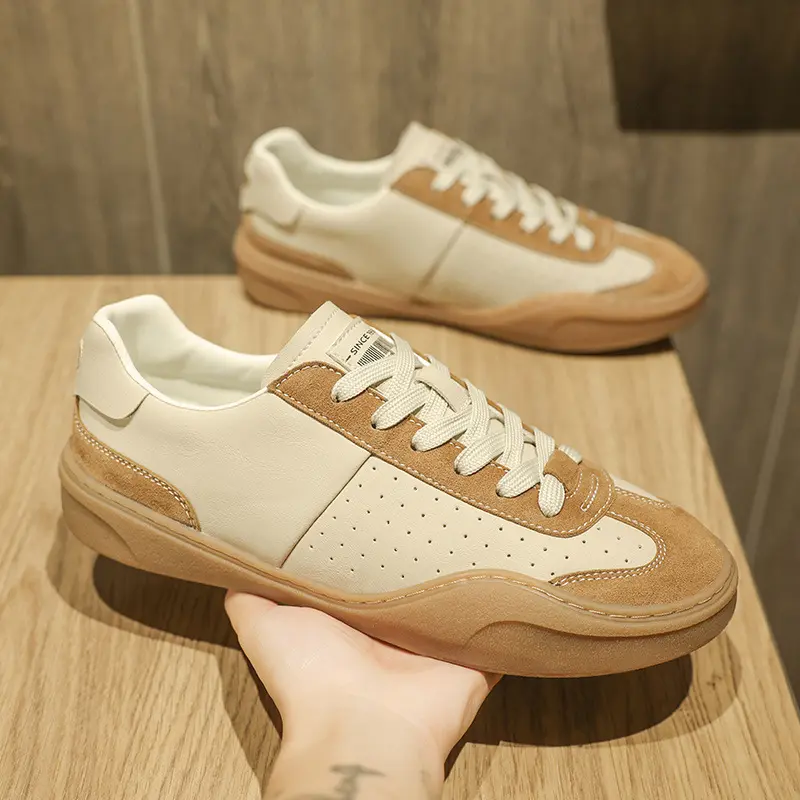 Stitching Contrast Color Genuine Leather Platform Flat