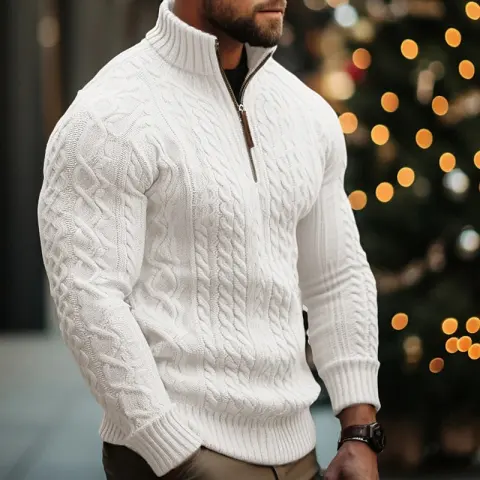 Men's Knitwear Half Zipper Coat Solid Color Twisted Thickened