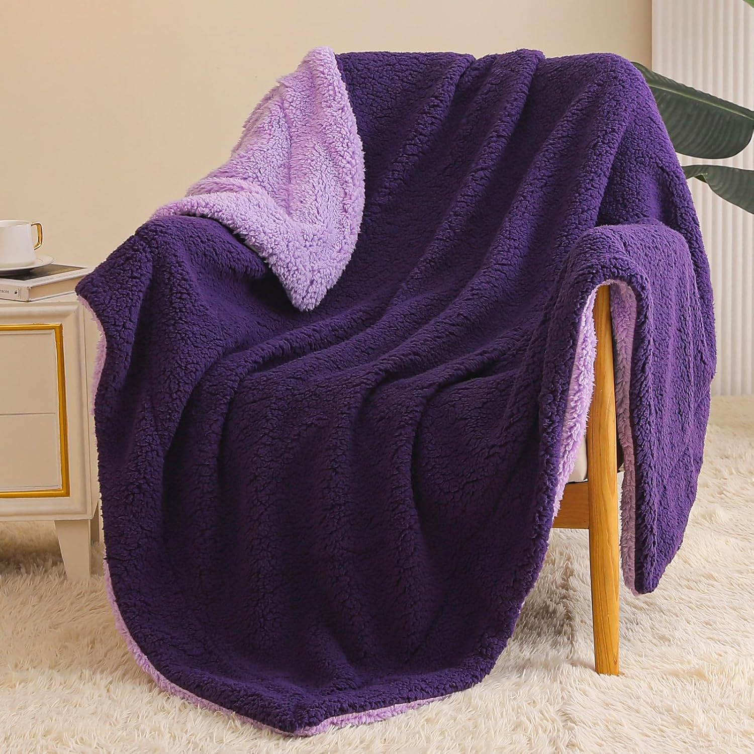 Two-Layer Double-Sided Lambswool Blanket With Contrasting Colorsperfect As A, picture 3 of 12