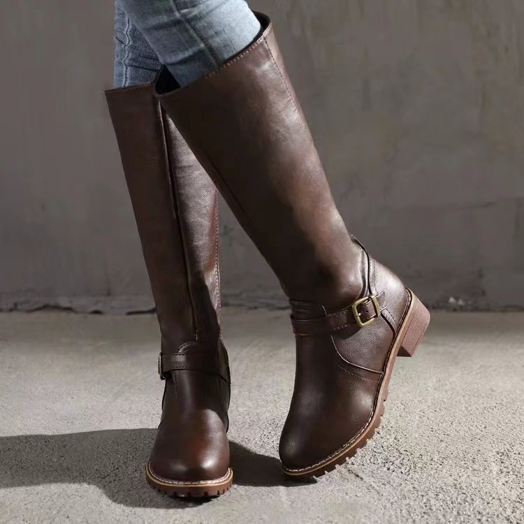 Women's Chunky-heeled Over-the-knee Biker Boots European And American Style