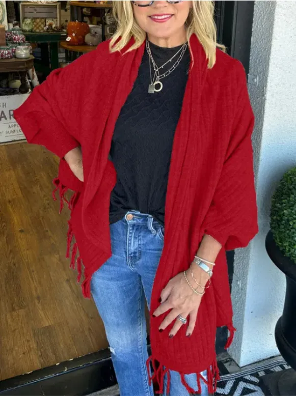 Fashionable Knitted Tassel Inverness Red - Shop at LoveMi