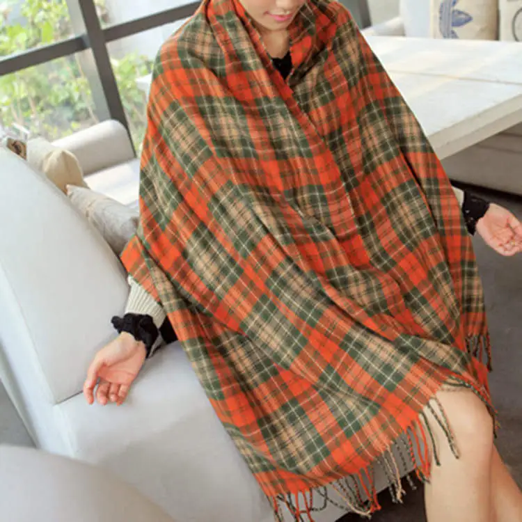 Women's Cashmere-like Plaid Scarf Fashionable Warm - Orange Plaid