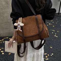 British Retro Suede Briefcase Women's Fashion Large Capacity - Brown - View 1
