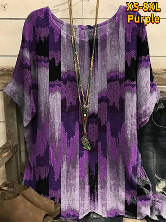 Women's Striped Short Sleeve T shirt Top Purple - Shop at LoveMi