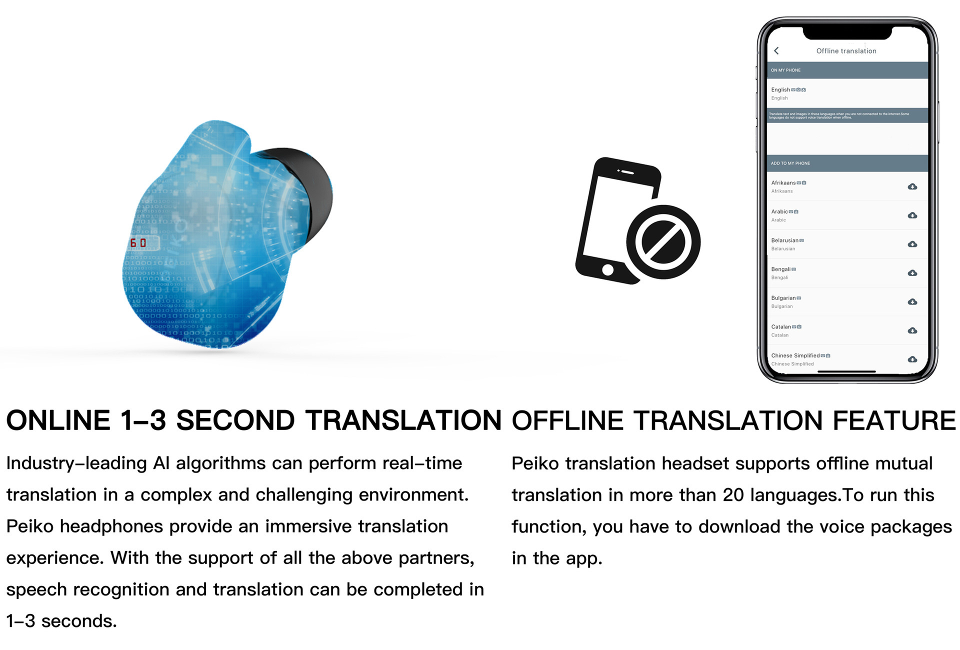 Smart Bluetooth Translation Headphones Instant Wireless Headset Language — foto 3