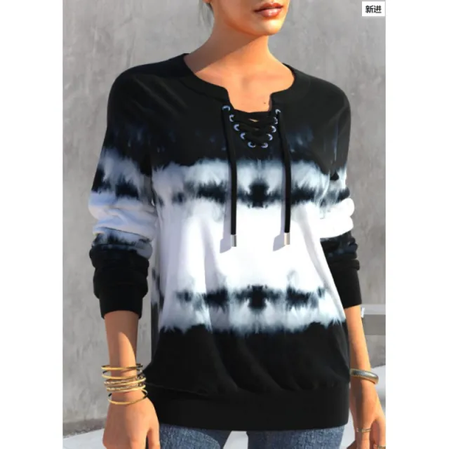 Gradient Printing Fashion Loose fitting Long Sleeves Sweater Pattern 1 L - Shop at LoveMi