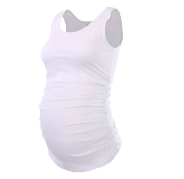 Casual Solid Color Round Neck Wrinkle Maternity Top Vest T shirt White - Shop at LoveMi