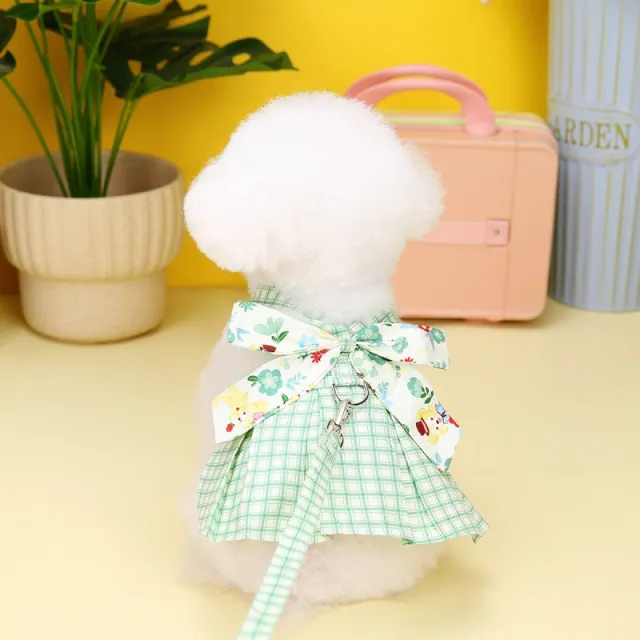 Plaid Patchwork Corset Pet Princess Dress Light Green - Shop at LoveMi