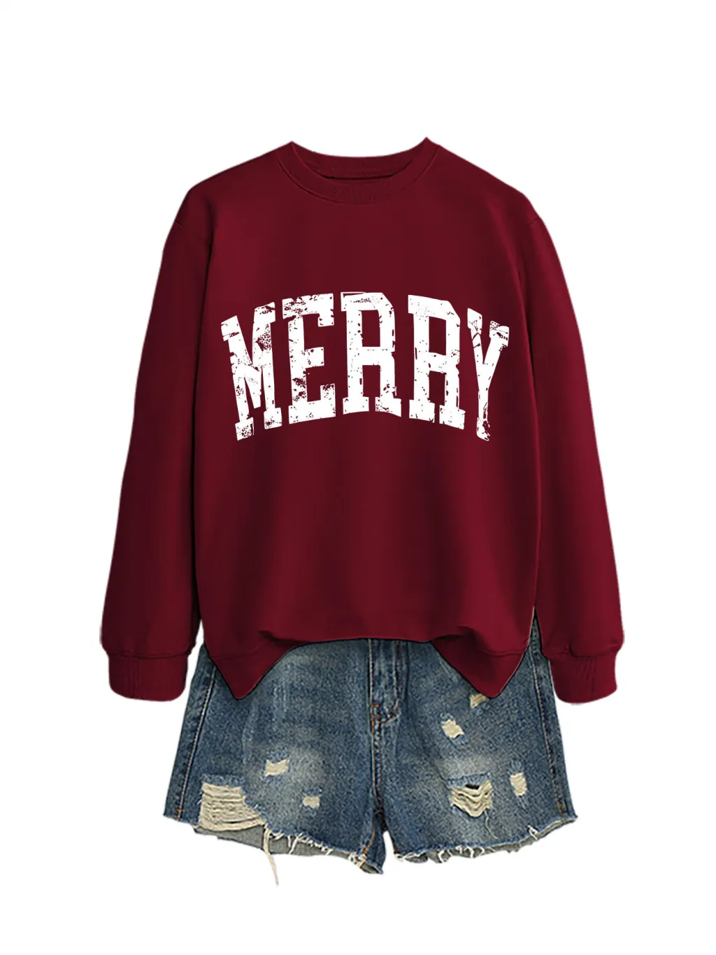 Casual Women's MERRY Letter Print Sweatshirt - Wine Red