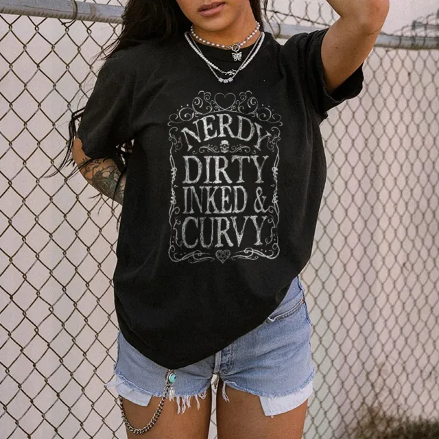Pure Cotton Letter Print Short sleeve Crew Neck T shirt Top Black - Shop at LoveMi