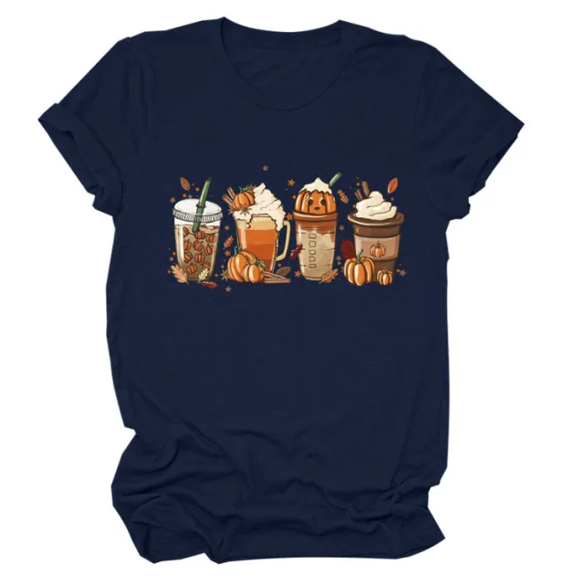 Women's Loose New Print Short Sleeve European And American Fashion T shirt Top Dark Blue - Shop at LoveMi